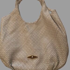 Elliott Lucca Cream Woven Leather Tote Bag